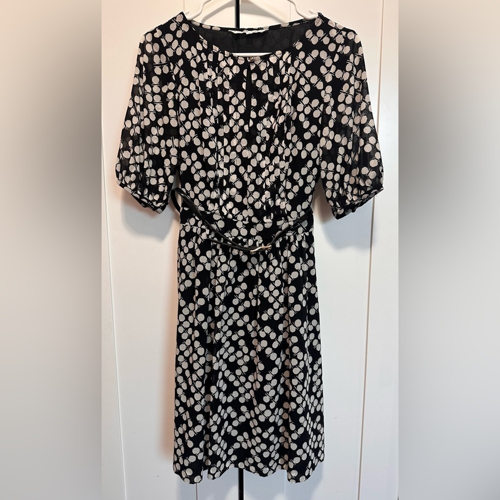 Trina Turk‎ Black & White Print Silk Blend Dress With Belt Size 2